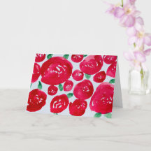 Red Roses Watercolor Folded Note Card