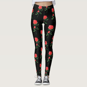Red Roses Watercolor Pattern Leggings