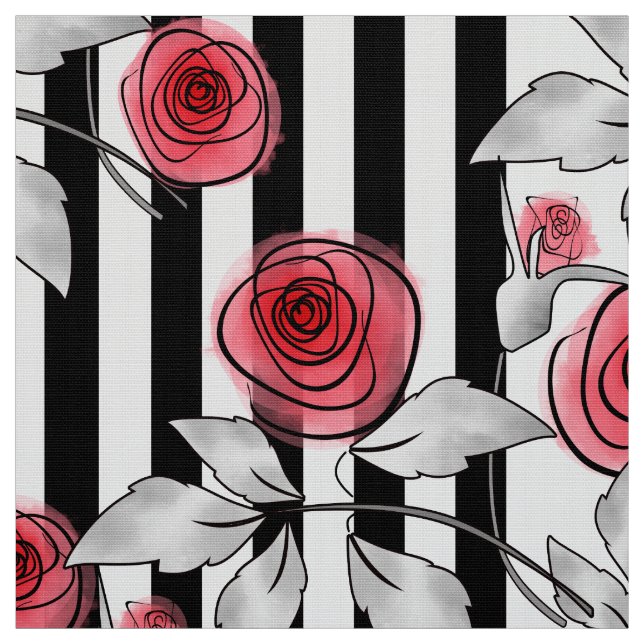 Red roses, watercolor roses fabric (Swatch)