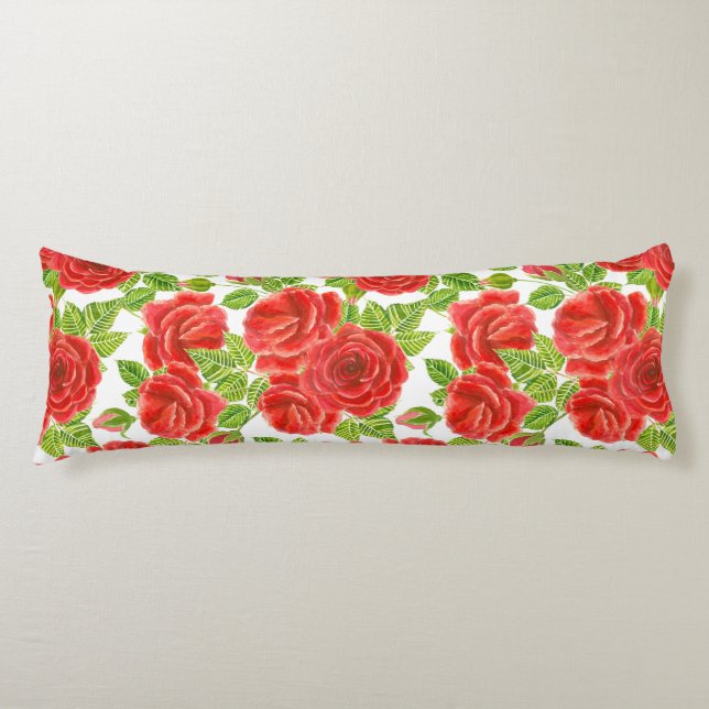 Red roses watercolor seamless pattern body cushion (Front)