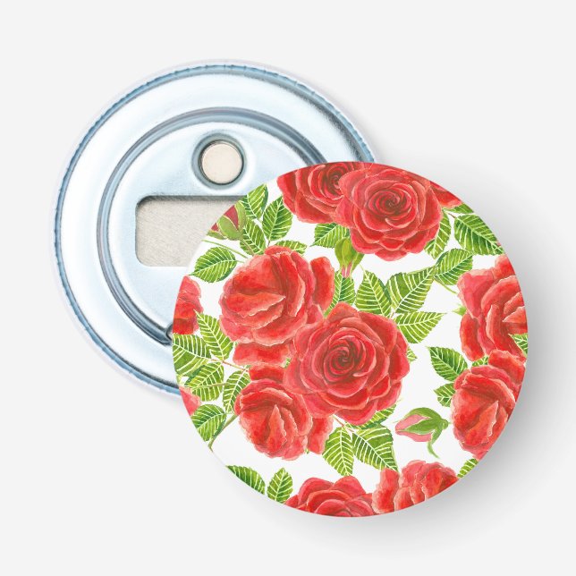 Red roses watercolor seamless pattern bottle opener (Front)