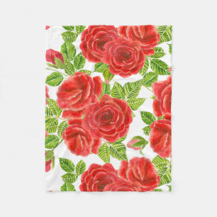 Red roses watercolor seamless pattern fleece blanket