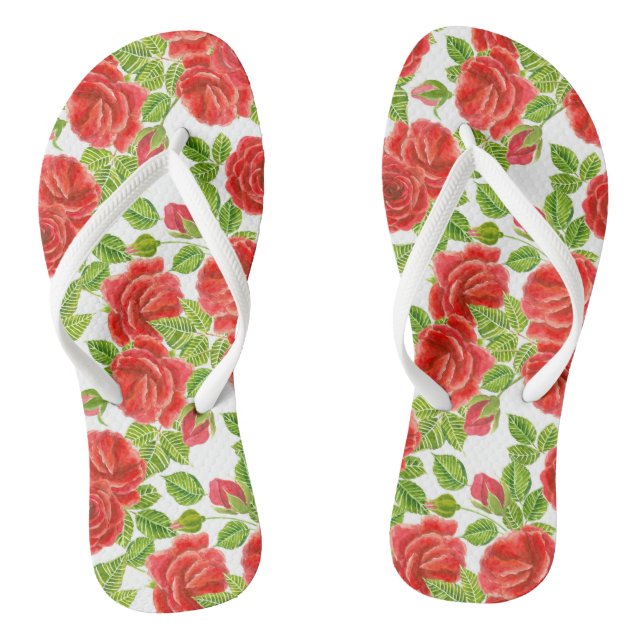 Red roses watercolor seamless pattern flip flops (Footbed)
