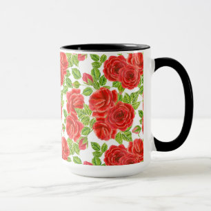 Red roses watercolor seamless pattern mug