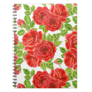Red roses watercolor seamless pattern notebook