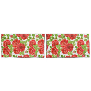 Red roses watercolor seamless pattern pillowcase