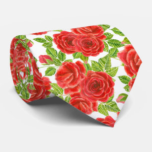 Red roses watercolor seamless pattern tie
