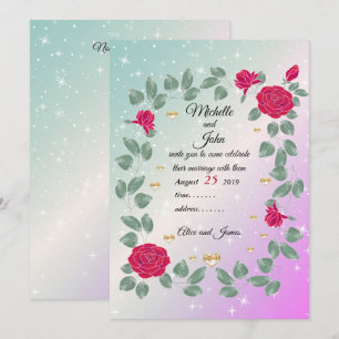 Red roses wedding bouquet, Bridal shower Invitation