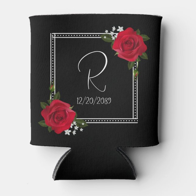 Red Roses Wedding Can Cooler (Front)