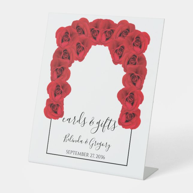 Red Roses Wedding Cards & Gifts Pedestal Sign (Front)