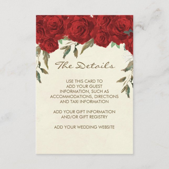 red roses wedding details information card (Front)