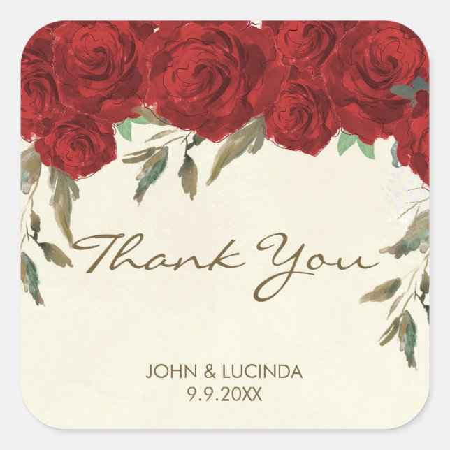 red roses wedding favors sticker thank you (Front)
