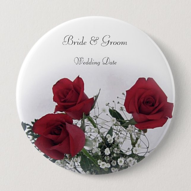 Red Roses Wedding Favour 10 Cm Round Badge (Front)