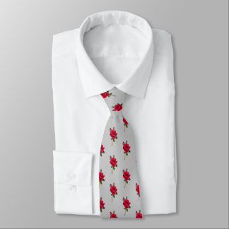 Red Roses Wedding Grooms Tie Grey