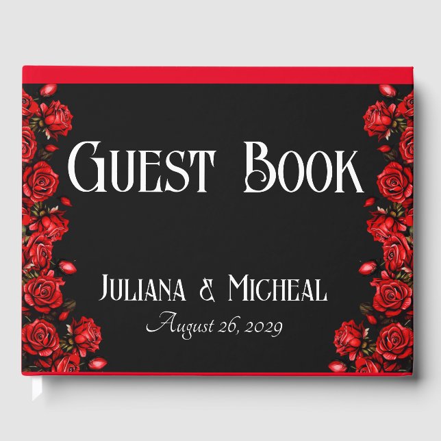 Red Roses Wedding  Guest Book (Front)