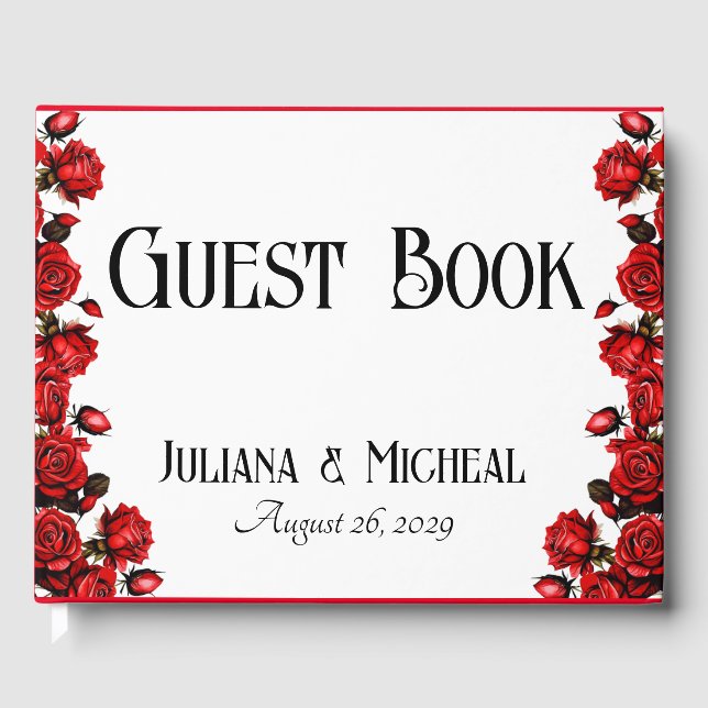 Red Roses wedding Guest Book (Front)