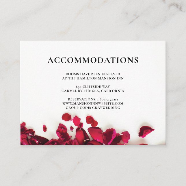 Red Roses Wedding Hotel Accommodation Enclosure Card (Front)