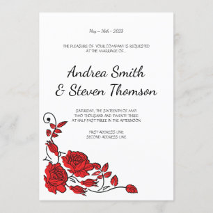 Red Roses Wedding Invitation. Floral Invitation