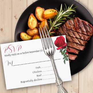 Red Roses Wedding Menu Entrees RSVP Cards