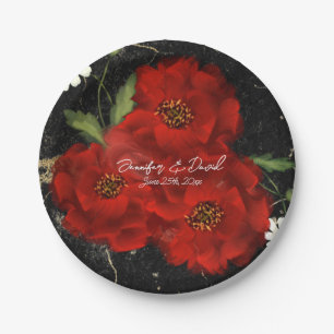 Red Roses Wedding Paper Plates
