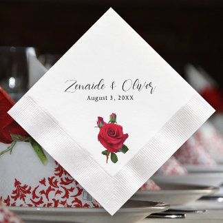 Red Roses Wedding Personalised Napkins