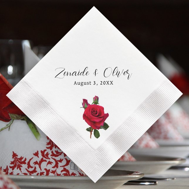 Red Roses Wedding Personalised Napkins (Creator Uploaded)