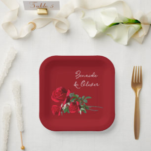 Red Roses Wedding Personalised Paper Plates