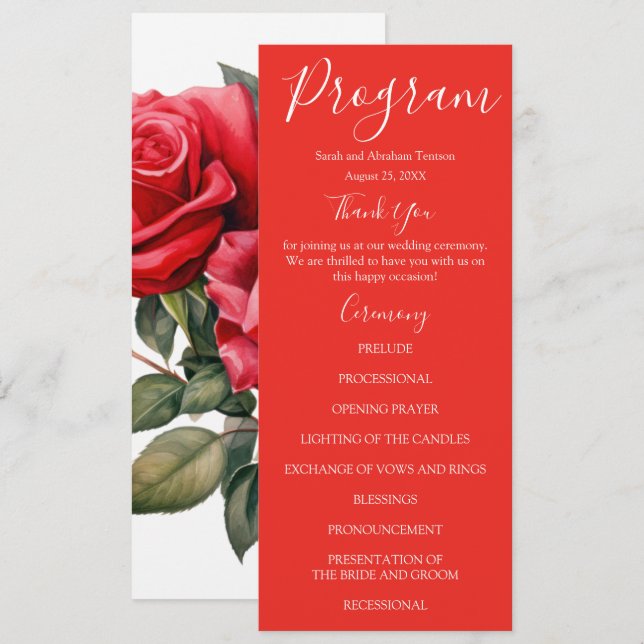 Red Roses Wedding Programs Menu (Front/Back)