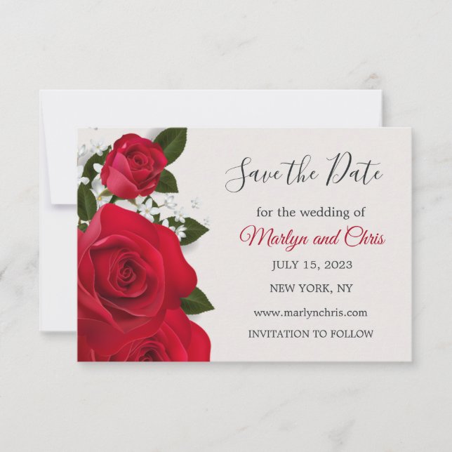 Red roses Wedding Save the Date (Front)