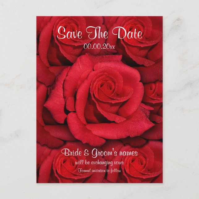Red roses - wedding save the date invitations (Front)