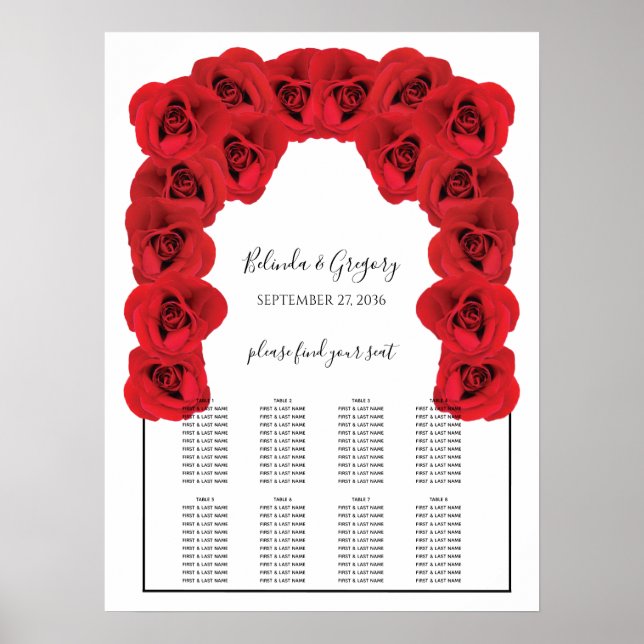 Red Roses Wedding Seating Chart (Front)