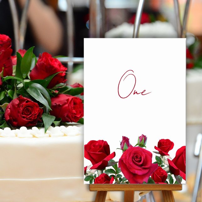 Red Roses Wedding Table Number Written Cards (Creator Uploaded)