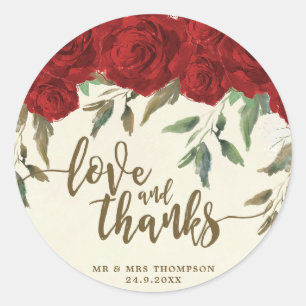 red roses wedding thank you favour sticker