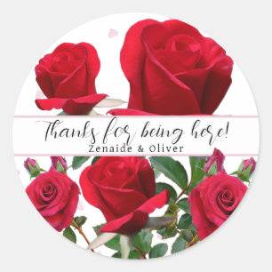 Red Roses Wedding Thank You Guests Favour Stickers