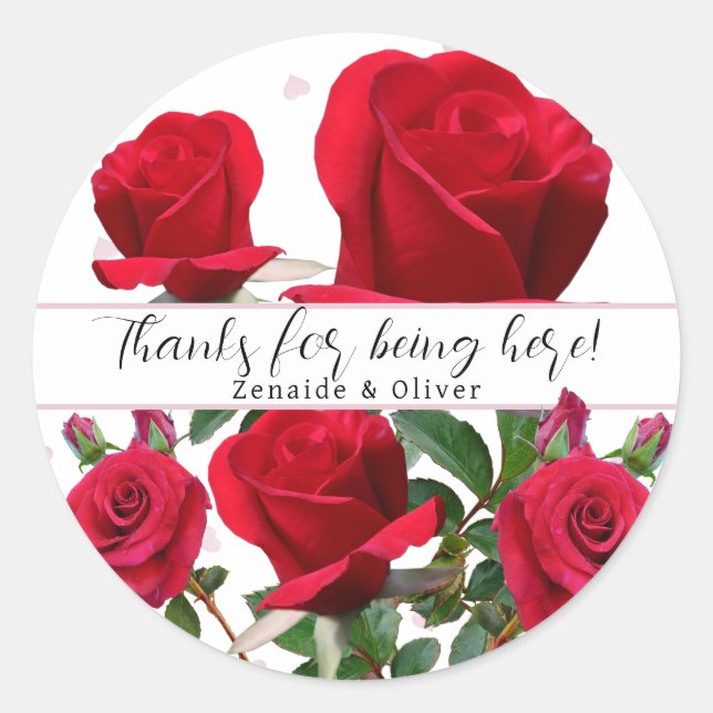 Red Roses Wedding Thank You Guests Favour Stickers (Front)