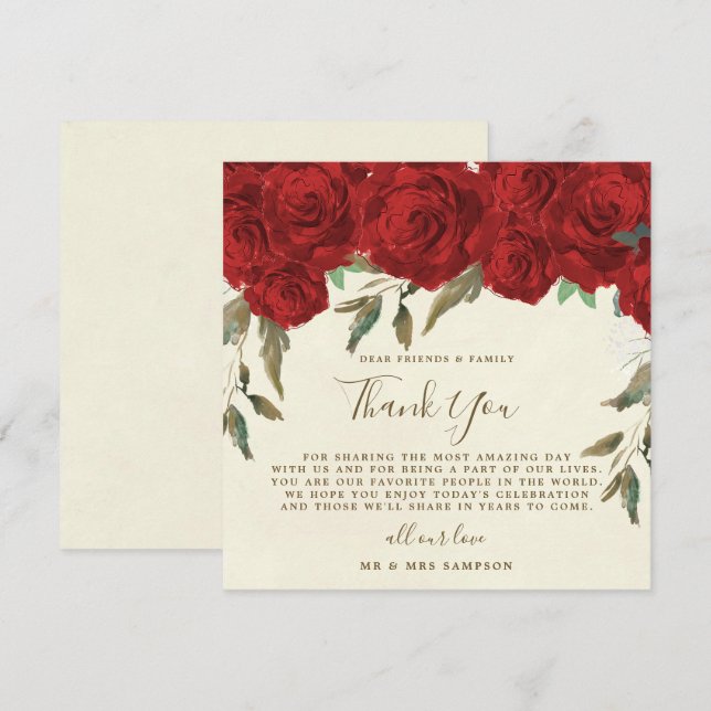 red roses wedding thank you reception card (Front/Back)