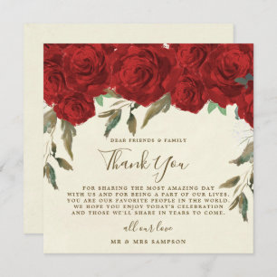 red roses wedding thank you reception card