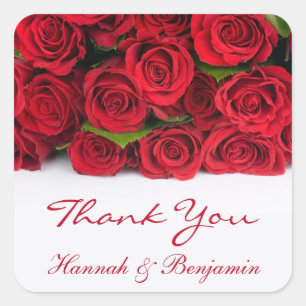 Red roses Wedding Thank You Square Sticker