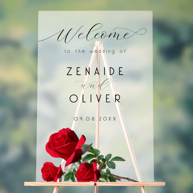 Red Roses Wedding Welcome Opaque Acrylic Sign (Neutral)