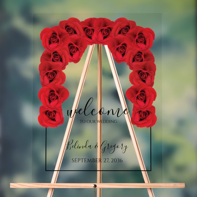 Red Roses Wedding Welcome Sign (Neutral)