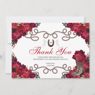 Red Roses Western Charra Quinceanera Thank You  Card