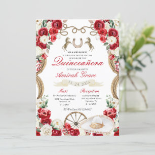 Red Roses Western Charro Cowgirl Quinceañera Invitation