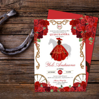 Red Roses Western Cowboy Charra Quinceañera Invitation