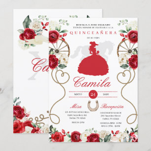 Red Roses Western Mariachi Charro Quinceañera Invitation