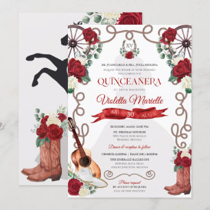 Red Roses Western Quinceanera Elegant Charro Invitation