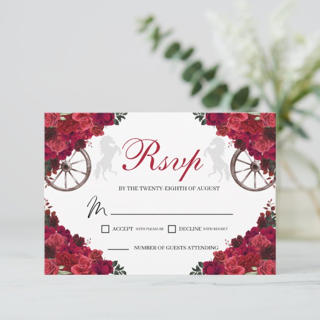 Red Roses Western Quinceanera RSVP Enclosure Card (Standing Front)