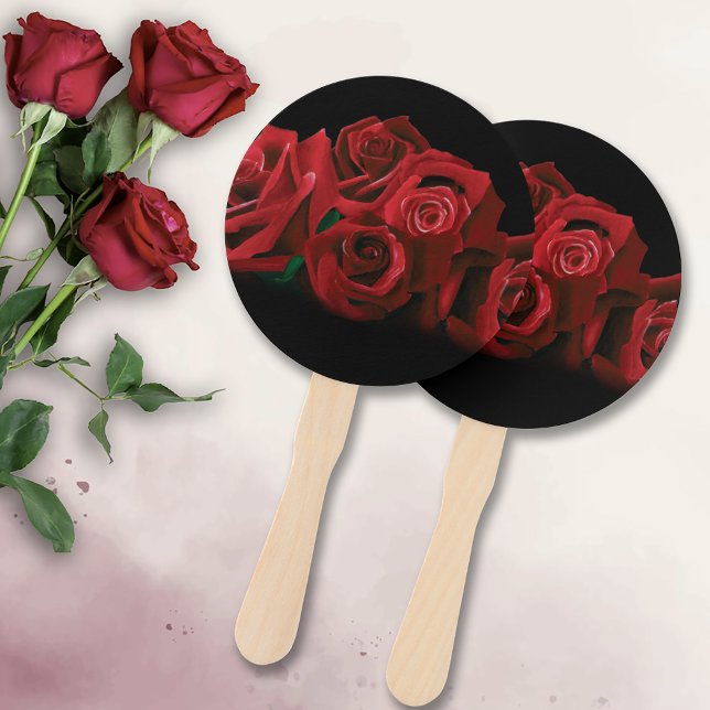 Red Roses White Black Elegance Timeless Hand Fan (Creator Uploaded)
