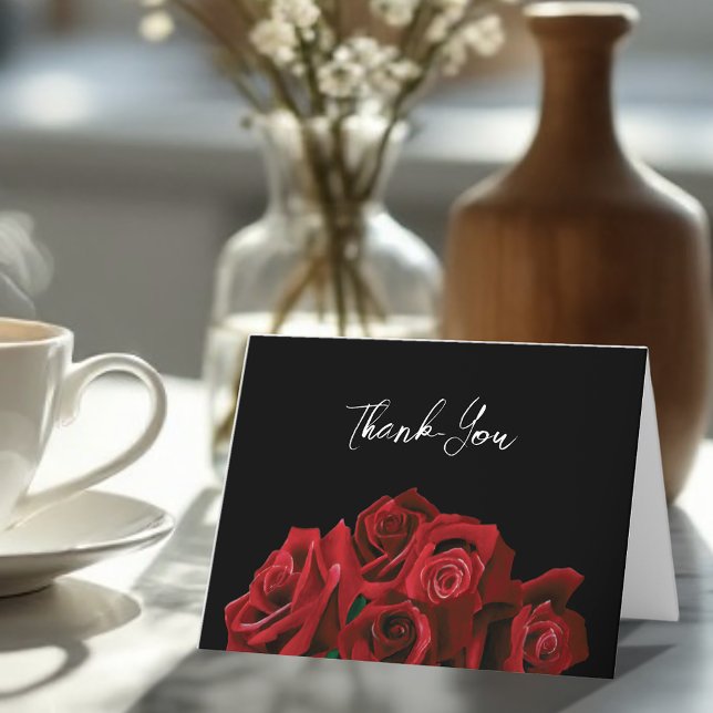 Red Roses White Black Elegance Timeless Thank You Card (Creator Uploaded)