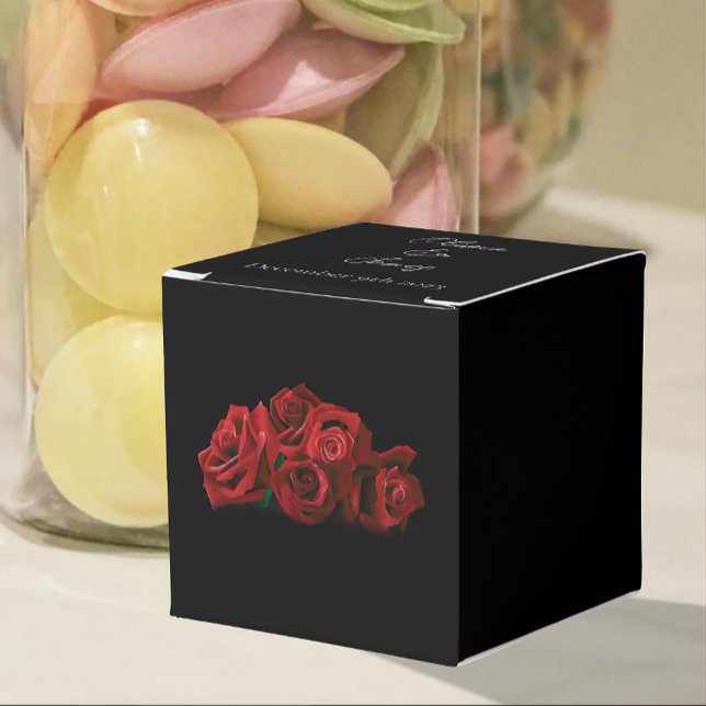 Red Roses White Black Elegance Timeless Wedding Favour Box (Creator Uploaded)