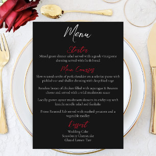 Red Roses White Black Elegance Timeless Wedding Menu